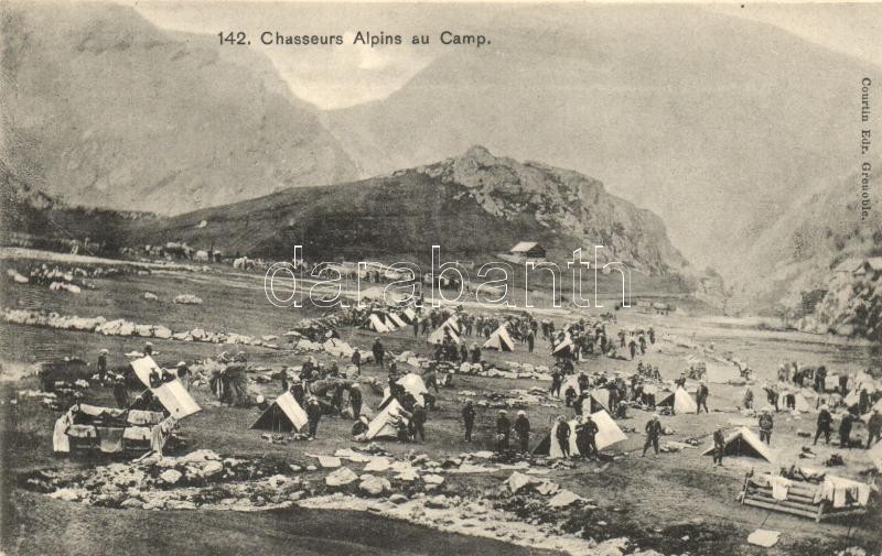 Chasseurs Alpins au Camp / French elite mountain infantry camp, Francia hegyivadász ezred tábora