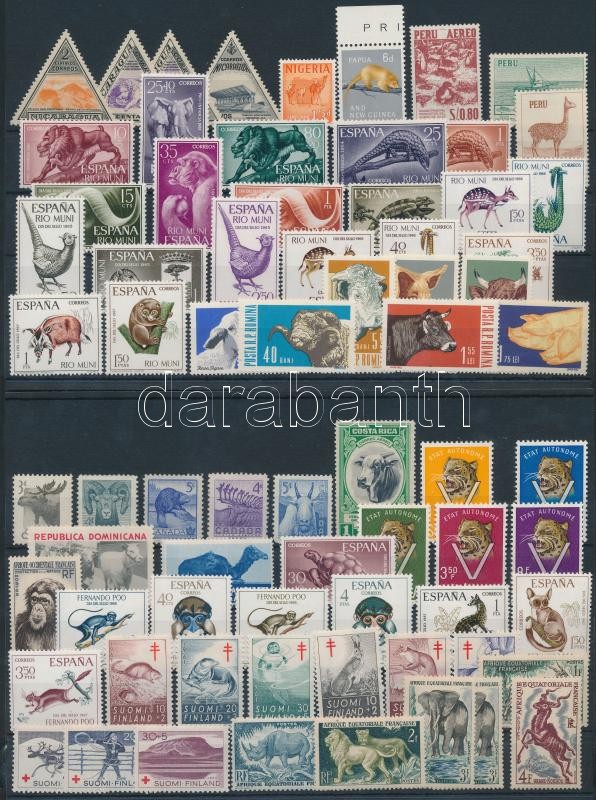 Állat motívum 72 db bélyeg közte teljes sorok 2 stecklapon, Animals 72 stamps