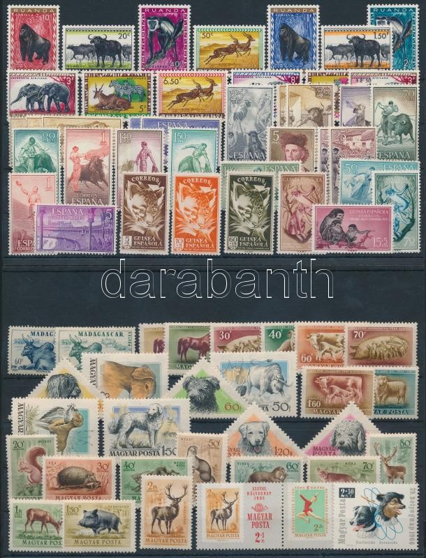 Animals 71 stamps, Állat motívum 71 db bélyeg közte teljes sorok 2 stecklapon
