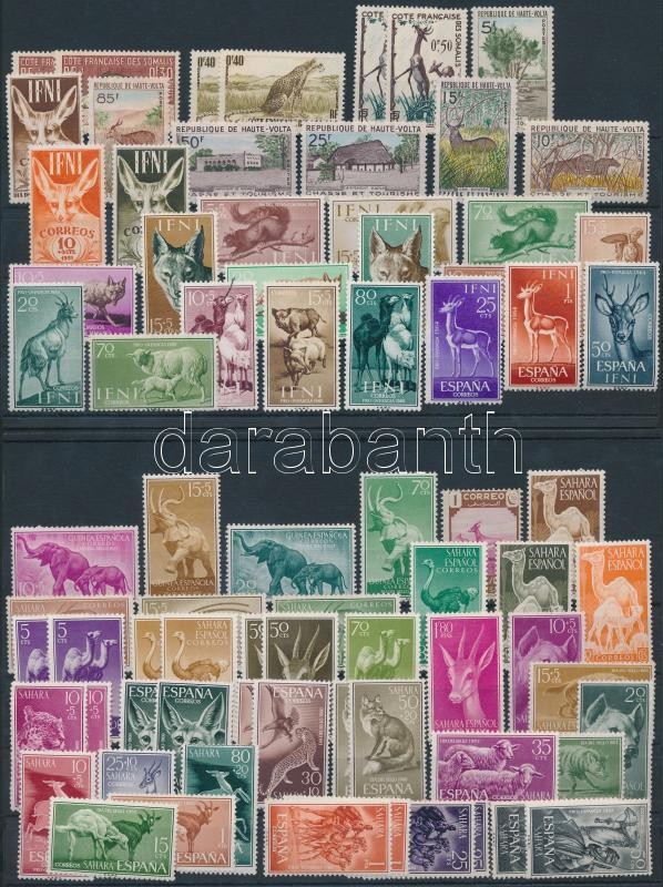 Animals 112 stamps, Állat motívum 112 db bélyeg közte teljes sorok és másodpéldányok 3 stecklapon