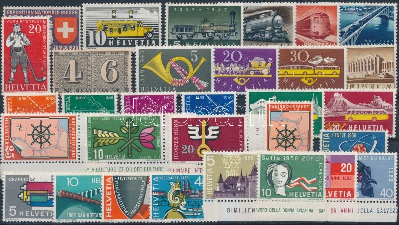 Switzerland 1937-1958 31 stamps, Svájc 1937-1958 31 klf bélyeg, közte teljes sorok
