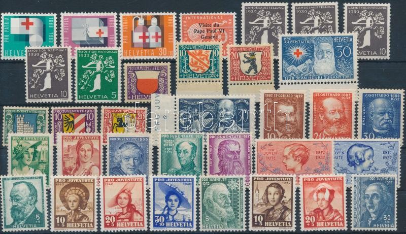 Switzerland 1928-1965 35 stamps, Svájc 1928-1965 35 db bélyeg, közte teljes sorok