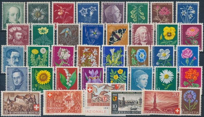 Switzerland 1939-1963 38 stamps, Svájc 1939-1963 38 db bélyeg, közte sorok és sok Pro Juventute