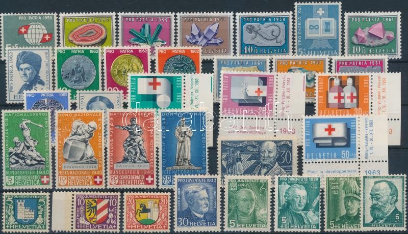 Switzerland 1940-1963 53 stamps, Svájc 1940-1963 53 db bélyeg, közte teljes sorok, 2 stecklapon