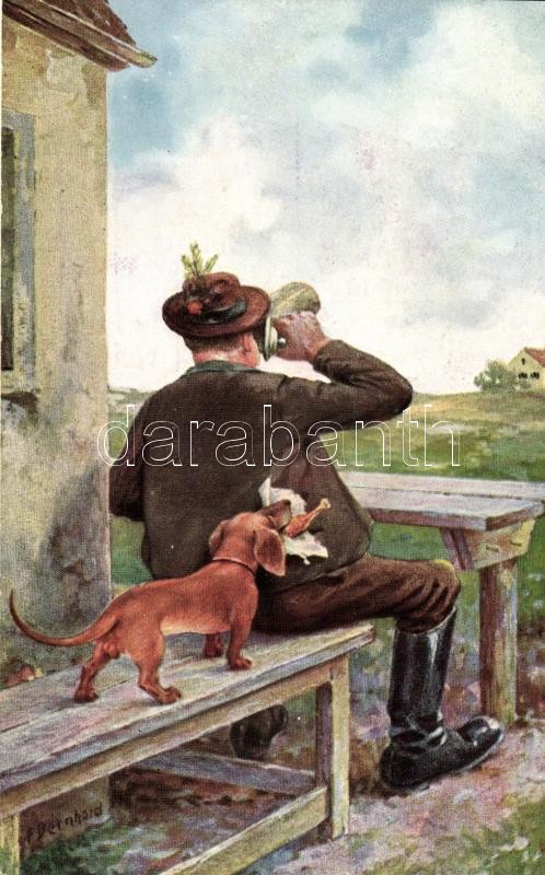 Hunting dog with hunter, ASM Nr. 1026. s: F. Bernhard, Vadász kutyájával, ASM Nr. 1026. s: F. Bernhard