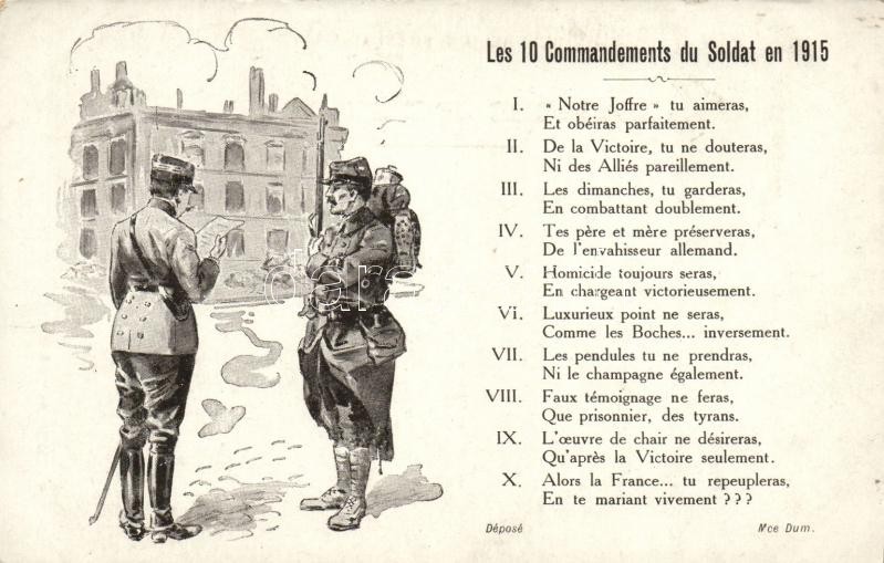 A katona tízparancsolata 1915-ben, I. világháborús francia katonai lap, Les 10 Commandements du Soldat en 1915 / The 10 Commandments of a Soldier in 1915, WWI French military