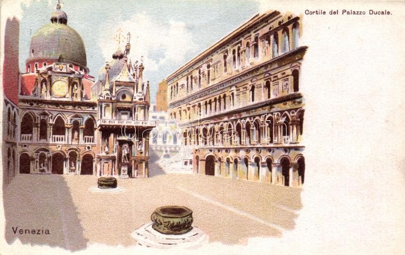 Venice, Venezia; Cortile del Palazzo Ducale / palace courtyard, litho