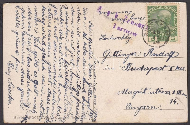 Postcard Tarnów censorsed to Budapest, Képeslap tarnowi cenzúrával Budapestre