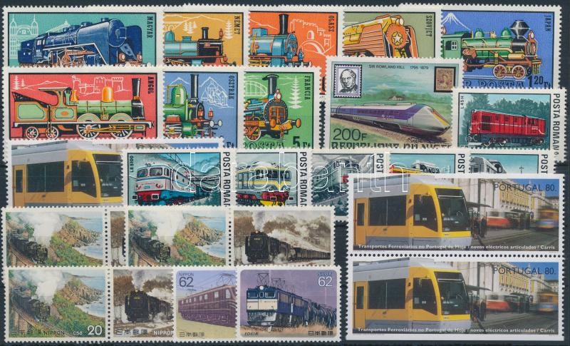Vasút motívum tétel 53 db bélyeg közte teljes sorok 2 stecklapon, Railway 53 stamps