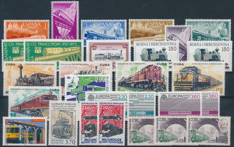 Vasút motívum tétel 28 db bélyeg közte teljes sorokkal, Railway 28 stamps