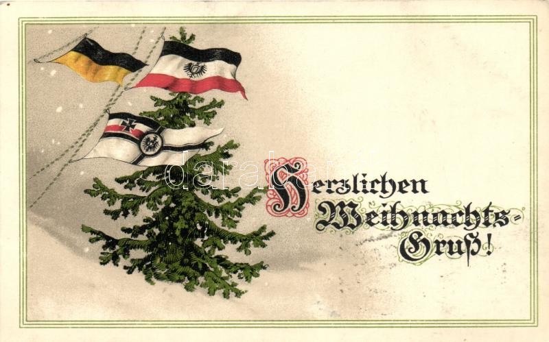 Karácsony, német zászlók, litho, Christmas, German flags, litho