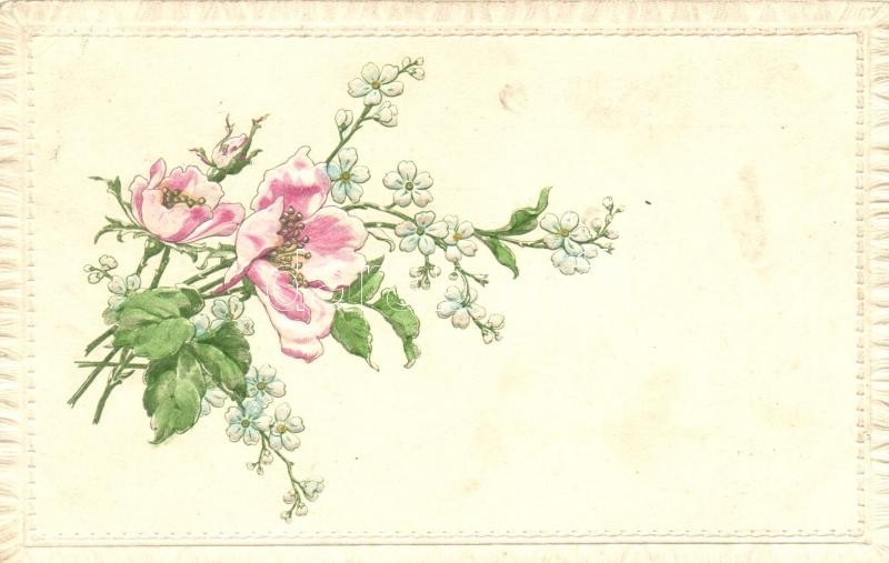 Emb. floral greeting card (wet damage), Virágos üdvözlőlap, Emb. (ázott)