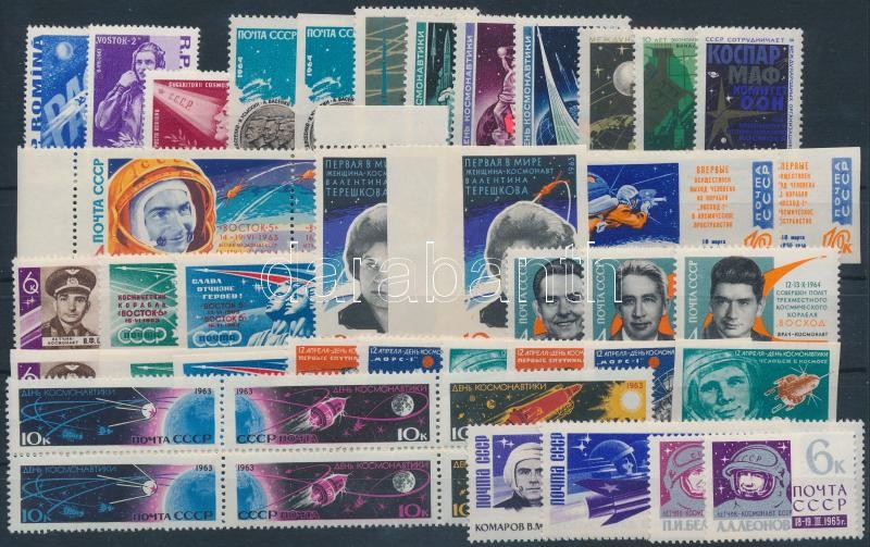 Soviet Union 1963-1965 Space exploration 10 issues, Szovjetunió 1963-1965 Űrkutatás motívum 10 db klf kiadás, közte teljes sorok és vágott értékek