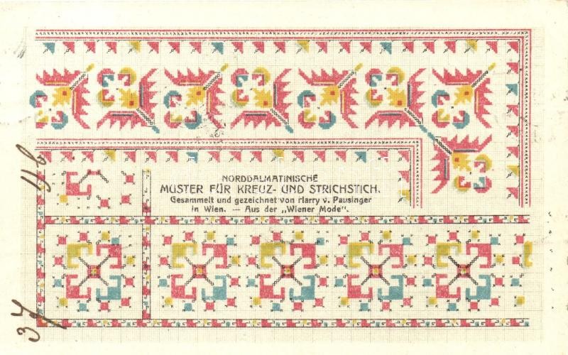 Norddalmatinische Muster für Kreuz- und Strichstich; Wiener Mode / North Dalmatian pattern for cross stitch and stroke, Észak-Dalmáciai keresztfonás mód