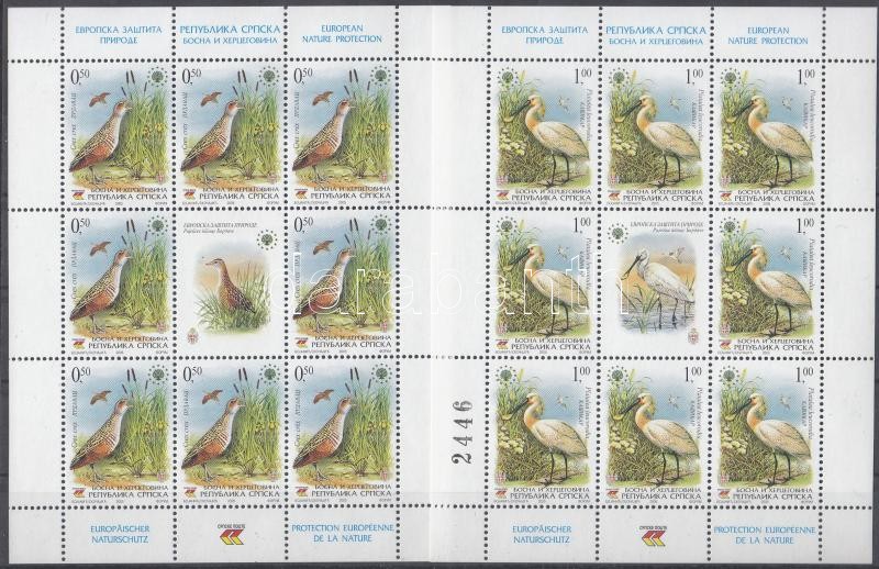 Európai természetvédelem; Madár kisív sor, European nature protection; Bird mini sheet set