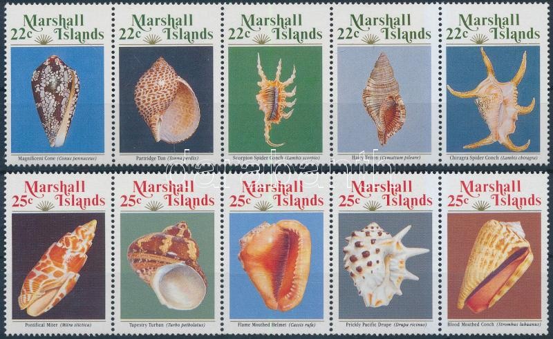 Sea snails and shellfish 2 sets in stripes of 5, 1987/1989 Tengeri csigák és kagylók 2 klf sor 5-ös csíkokban