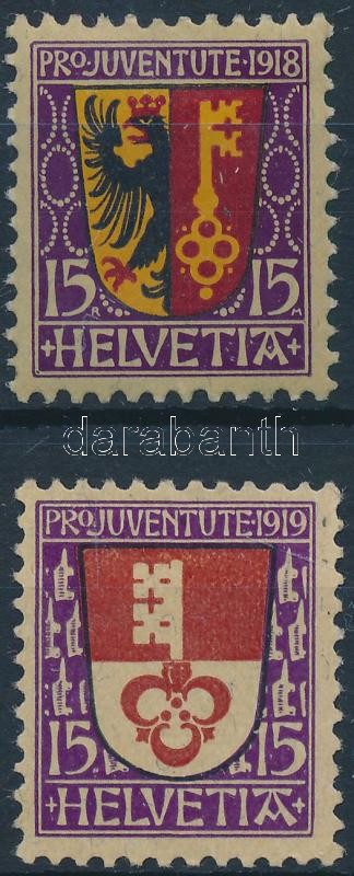 1918-1919 Pro Juventute 2 stamps, 1918-1919 Pro Juventute 2 klf bélyeg