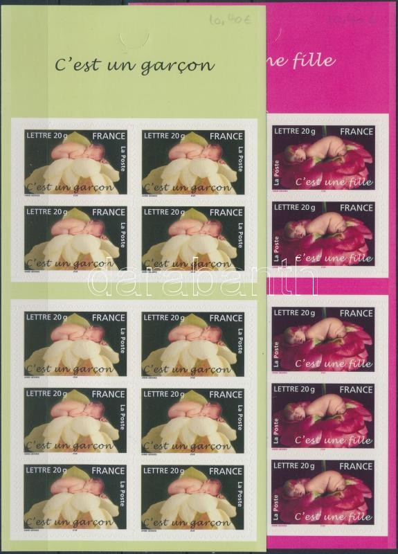 Greeting stamps 2 stamp-booklets, Üdvözlő bélyegek; Megszülettem 2 bélyegfüzet