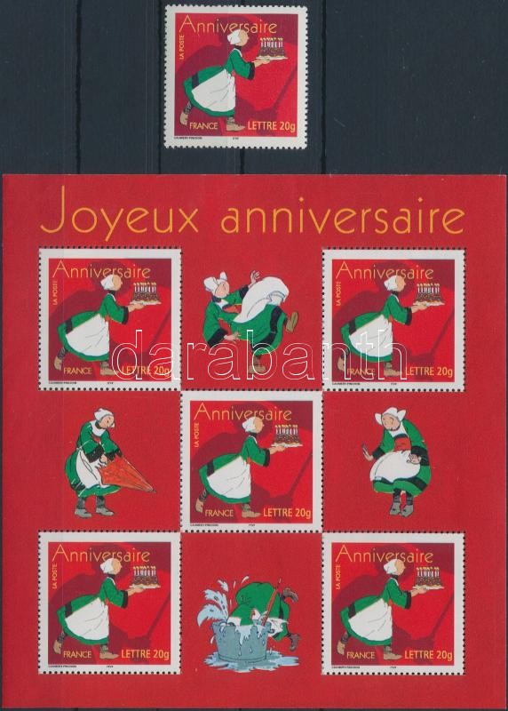 Greeting stamps; Birthday stamp + mini sheet, Üdvözlő bélyegek; Születésnap bélyeg + kisív