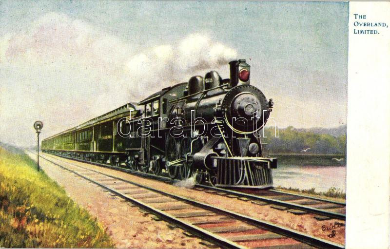 The Overland, Limited. Locomotive, Raphael Tuck & Sons Oilette 'Famous American Expresses' 9316., Amerikai gőzmozdony, Raphael Tuck & Sons Oilette 'Famous American Expresses' 9316.