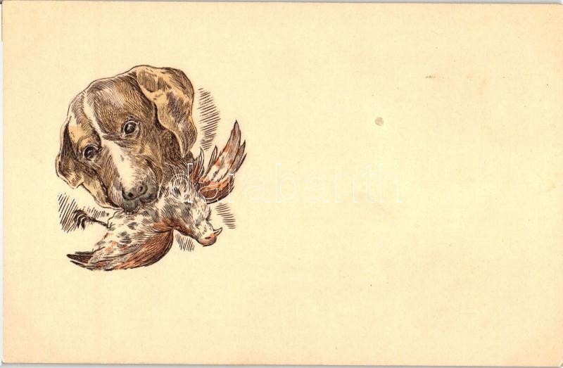 Vadászkutya elejtett madárral, dombornyomat, B.R.W. 171., Hunting dog with bird, Emb. B.R.W. 171.