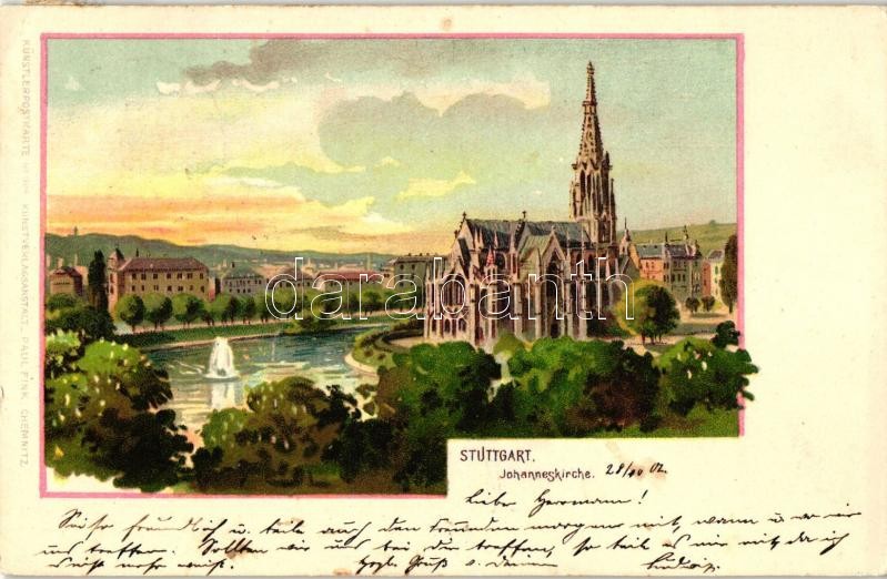 Stuttgart, Johanneskirche / church, Paul Fink's Künstlerpostkarte von 1309. litho