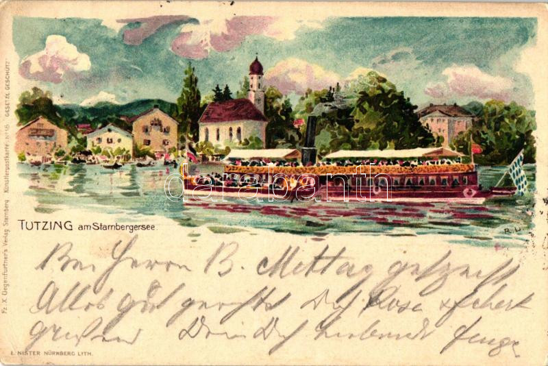 Tutzing am Starnbergersee, steamship, E. Nister Künstlerpostkarte No. 14. litho s: R.L.