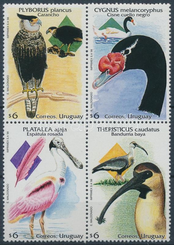 Indigenous birds set block of  4, Őshonos madarak sor 4-es tömbben
