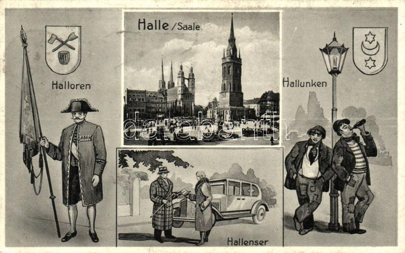 Halle, Halloren, Hallunken, Hallenser / humorous postcard, automobile