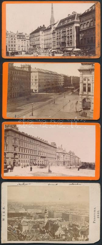 1875 Bécs városképek 4 db keményhátú fotó 7x11 cm, 1875 Austria Vienna 4 vintage photos 7x11 cm
