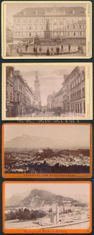1875 Austria Salzburg, Graz 4 vintage photos 7x11 cm, 1875 Salzburg és Graz városképek 4 db keményhátú fotó 7x11 cm