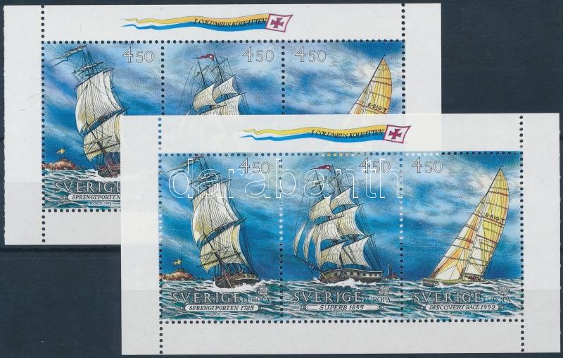 Europa CEPT, 500th anniverary of discovery of America 2 stamp-booklet sheet, Europa CEPT, 500 éve fedezték fel Amerikát 2 db bélyegfüzet-lap