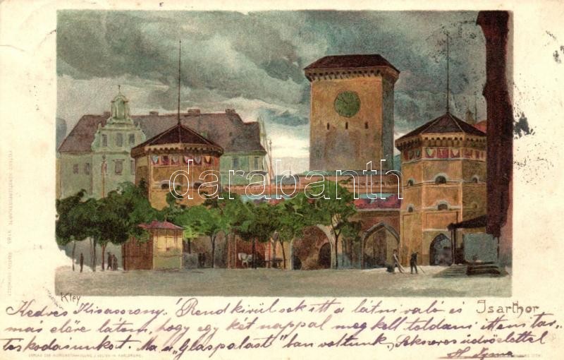 1899 München, Isarthor / gate, Velten's Künstlerpostkarte No. 85. litho s: Kley