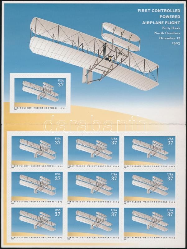 Powered flight self-adhesive stamp booklet, 100 éves a motoros repülés öntapadós bélyegfüzet