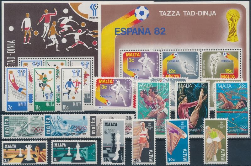 Malta, Sports  (1970-1988) 6 diff sets + 2 diff blocks, Málta, Sport motívum (1970-1988) 6 klf sor + 2 klf blokk