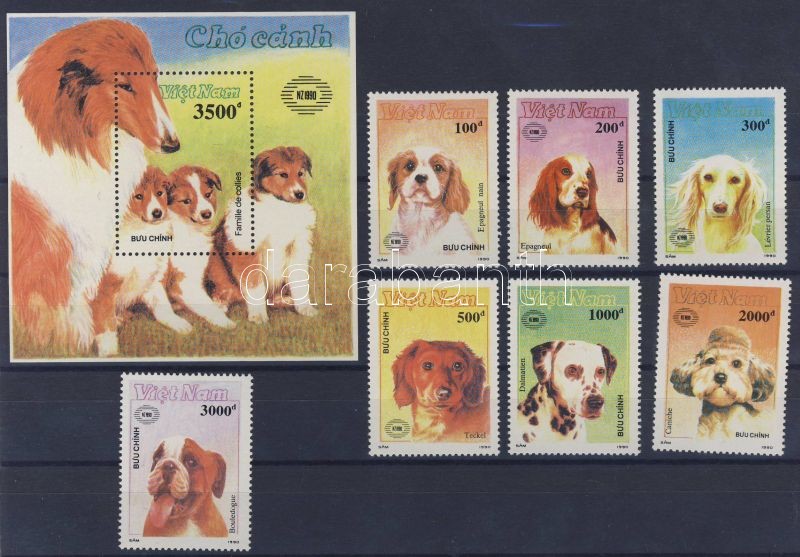 NEW ZEALAND´90 bélyegkiállítás, kutyák + blokk, NEW ZEALAND´90 Stamp Exhibition, dogs + block