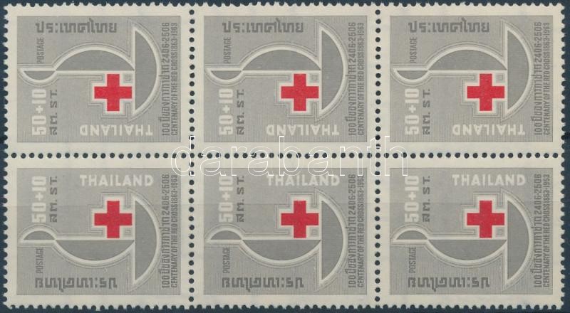 100 éves a Vörös kereszt sor 6-os tömbben, Centenary of Red Cross set block of 6