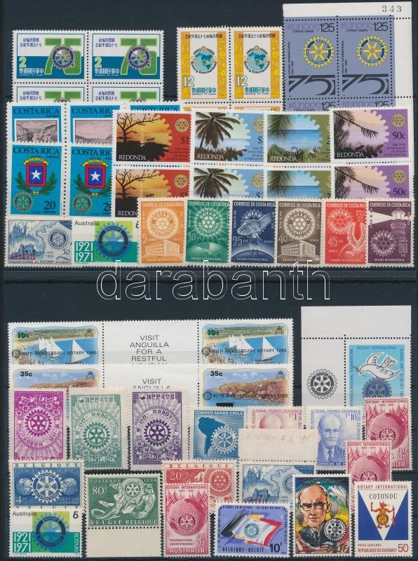 Rotary 30 stamps + 6 stamp pairs + 3 blocks of 4 + 8 FDC, Rotary motívum 30 db bélyeg + 6 klf bélyeg párban + 3 klf négyestömb + 8 db FDC