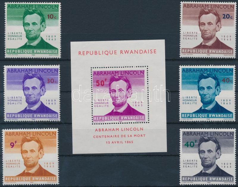 Lincoln halálának 100. évfordulója sor + blokk, Lincoln's death centenary set + block