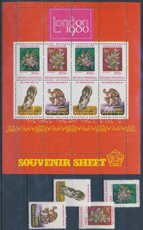 Nemzetközi bélyegkiállítás blokkból kitépett bélyegek + blokk, International Stamp Exhibition stamps from block + block