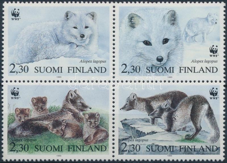 WWF Arctic fox block of 4 + 4 FDC, WWF: Sarki róka négyestömb + 4 db FDC