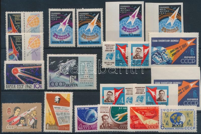 1961-1962 Űrkutatás motívum 20 bélyeg közte sorokkal, vágott és szelvényes értékek, 1961-1962 Space Exploration 20 diff sets with sets