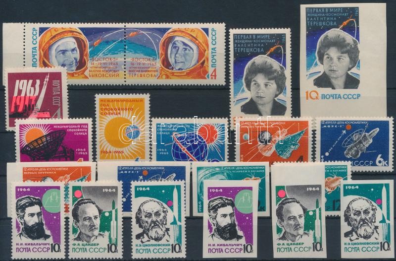 1963-1964 Space Exploration 19 stamps with sets, 1963-1964 Űrkutatás 19 bélyeg közte sorokkal, vágott értékekkel