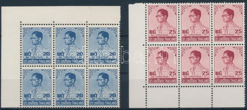 Definitive: King Bhumibol Adulyadej 2 diff corner block of 6, Forgalmi bélyeg: Bhumibol Aduljadeh király 2 klf ívsarki hatostömb