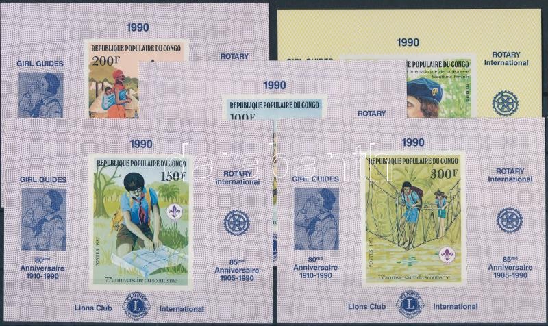 1982/1985 5 klf Cserkész bélyeg Rotary felülnyomású vágott blokkformában, 1982/1985 5 Scouts stamp with Rotary overprint imperforated blockform