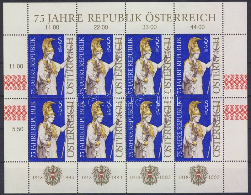 75 years Republic Austria mini sheet, 75 éves a Köztársaság kisív, 75 Jahre Republik Österreich Kleinbogen