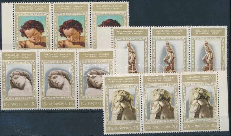 Michelangelo sor 7 értéke ívszéli hármascsíkokban, Michelangelo 7 stamps from set in margin stripes of 3