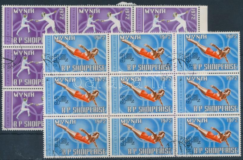 Summer Olympics, Munich 3 stamps from set in blocks of 9, Nyári olimpia, München sor 3 értéke 9-es tömbökben