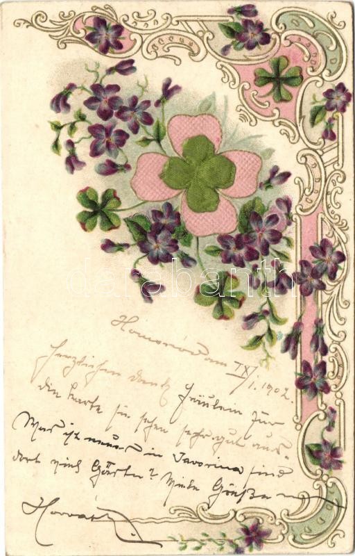 Dombornyomott virágos litho képeslap, selyem, Embossed floral litho silk card