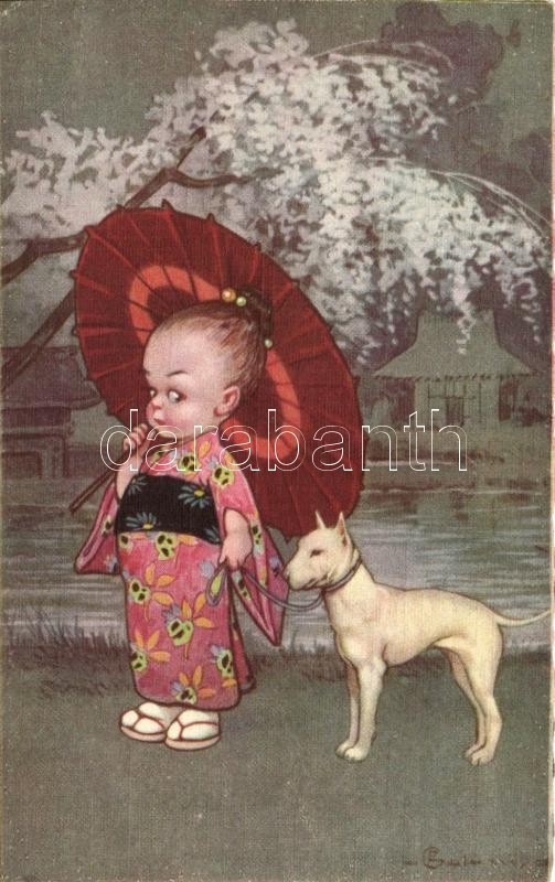 Japán kislány, olasz művészlap CMD 1982-4 s: Colombo, Japanese girl, Italian art postcard CMD 1982-4 s: Colombo